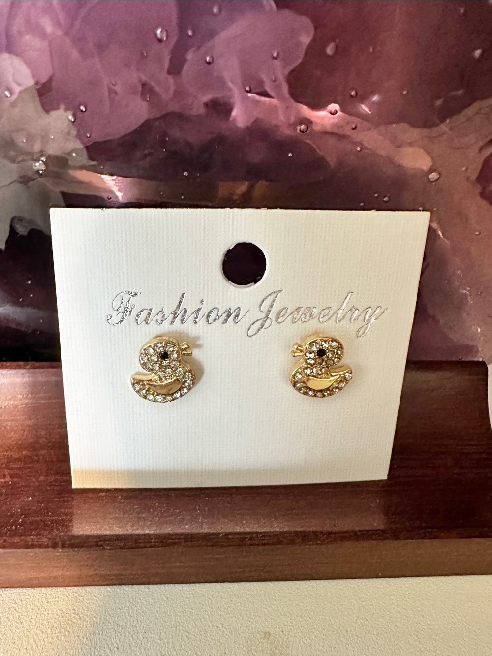 Golden Crystal Duck Stud Earrings - Women Jewelry